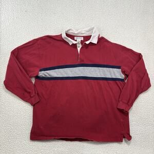VINTAGE Solstice Rugby Polo Shirt Men XL Red‎ Grey Striped Colorblock 90s Y2K